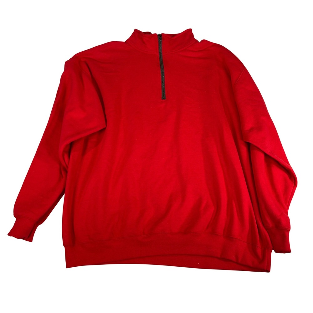 Gildan Heavy Blend Red Quarter Zip Pullover Sweatshirt Mens XL Mock Neck Solid